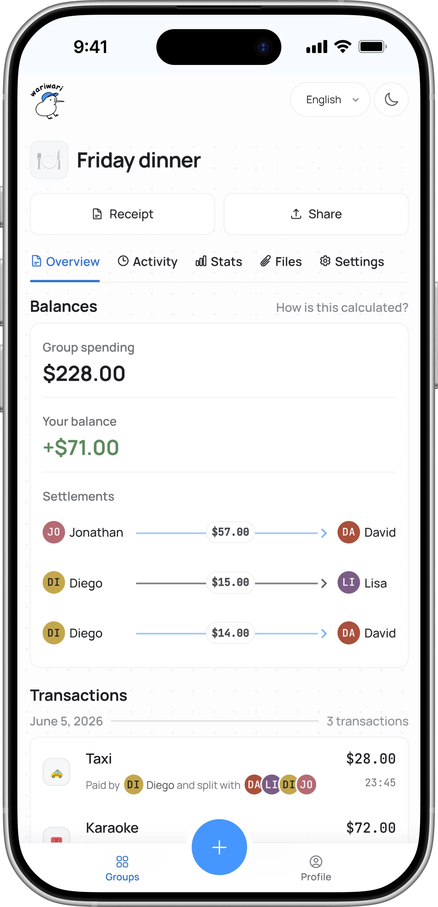 wariwari expense-splitting app preview