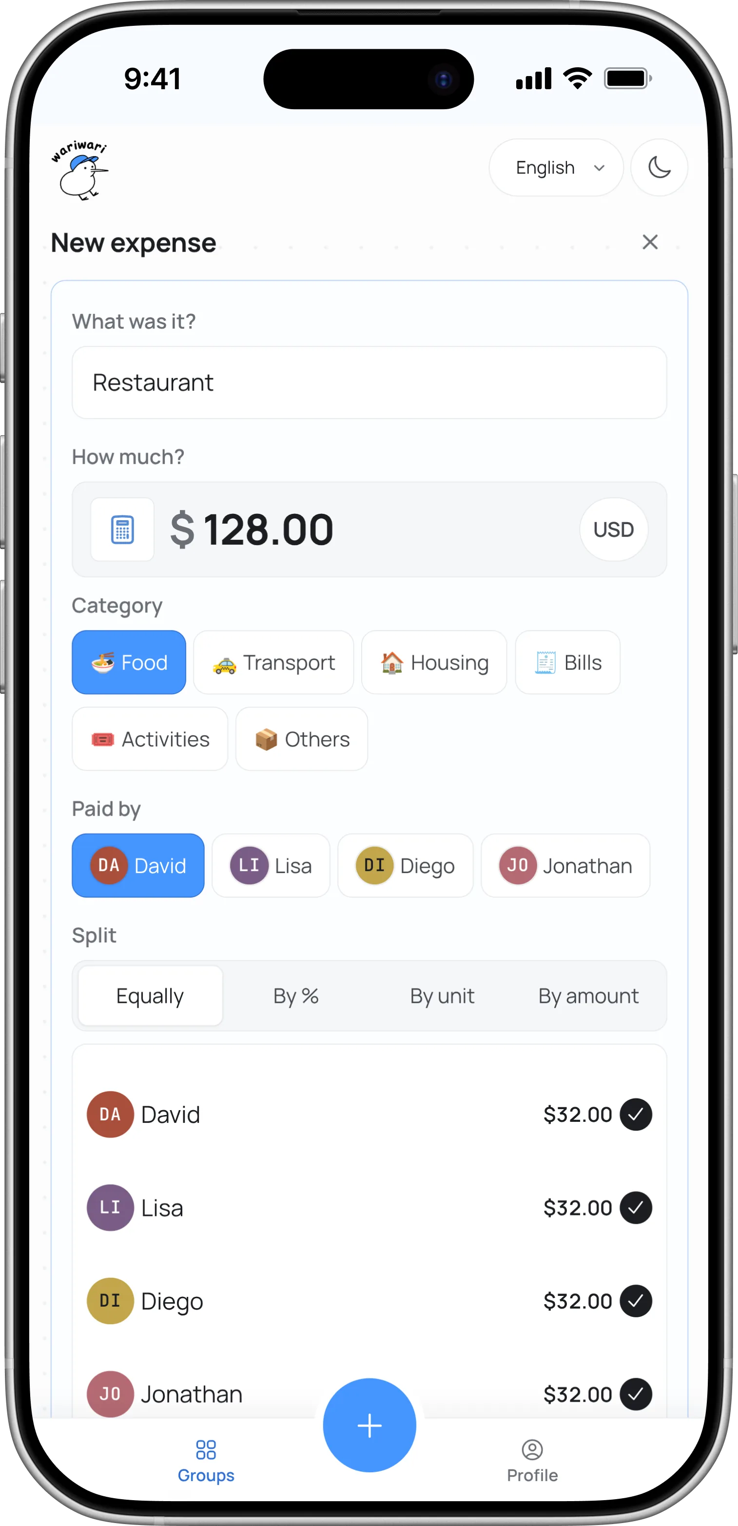 Add an expense in wariwari on an iPhone