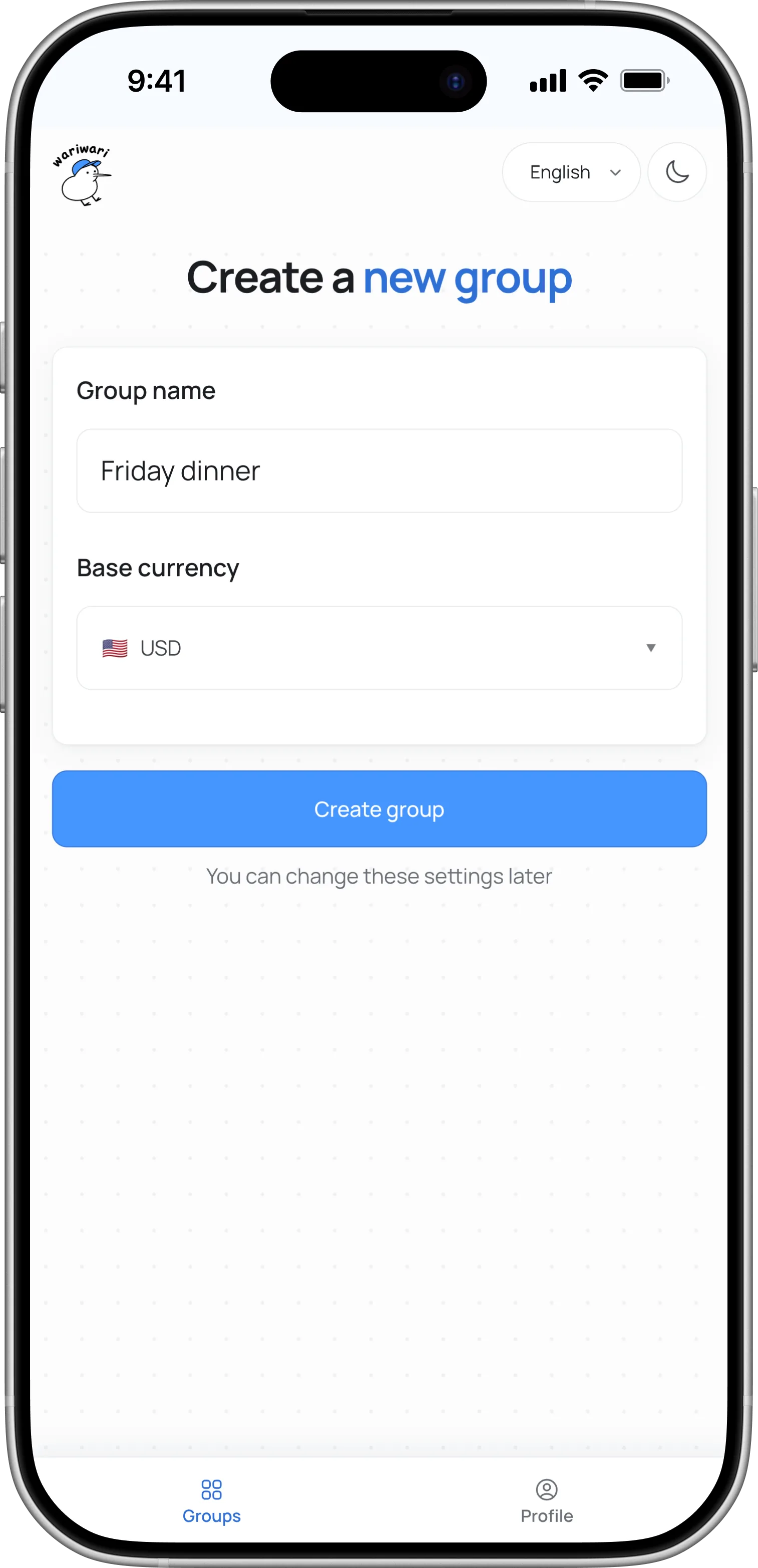 Create a wariwari group on an iPhone